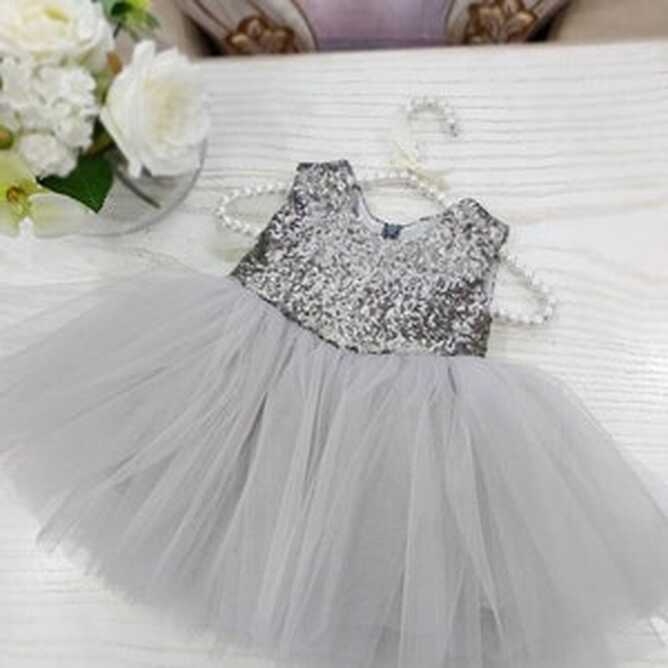 Girls Gray Sequin Dress, Girls Charcoal Party Dress, 1st Birthday ...