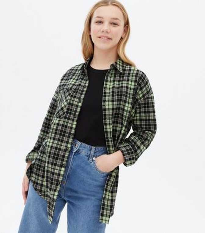 Girls Green Check Long Sleeve Shirt | New Look