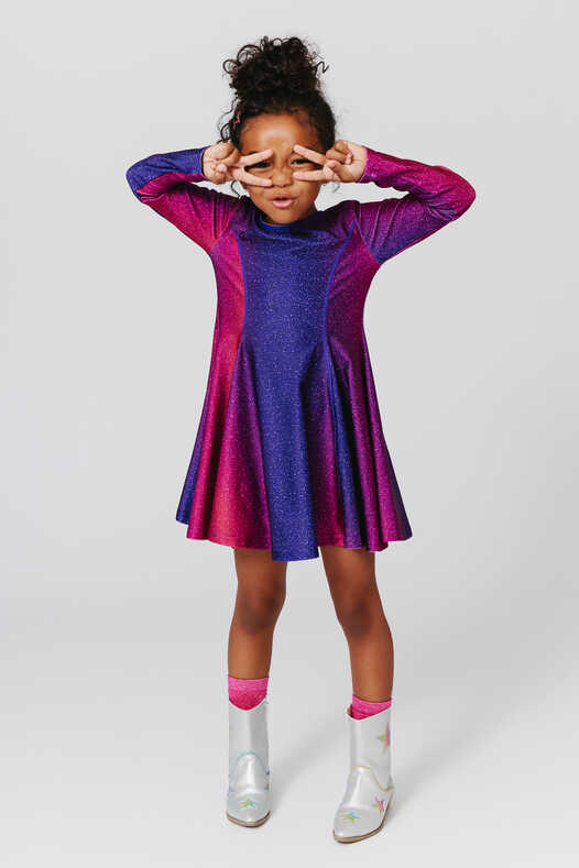 Girls Hi-Shine Long Sleeve Skater Dress in Jewel Glitter – Terez.com