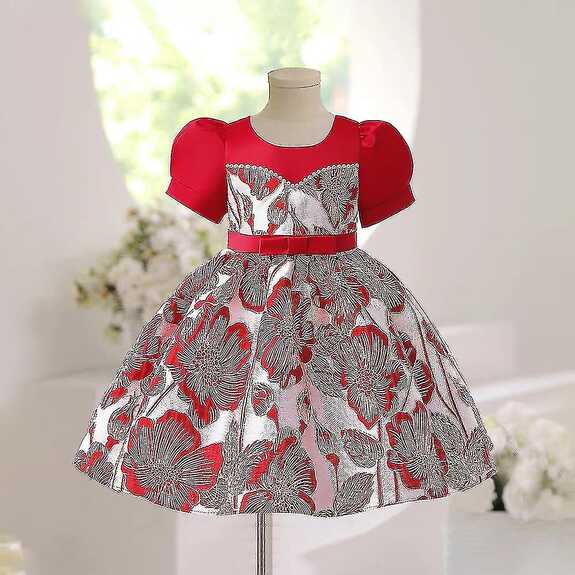 Girls Kids Princess Bridesmaid Puff Sleeve Embroidered Floral Tutu ...