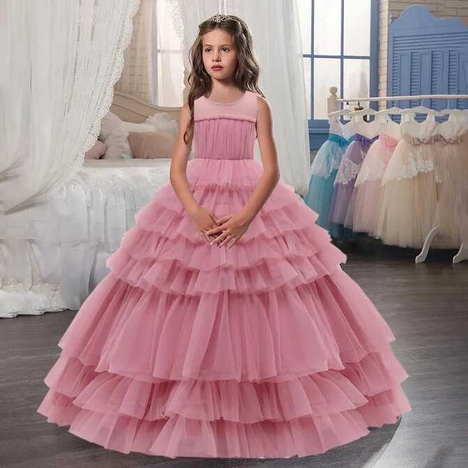 Girls Lace Dress Children Bridesmaid Party Wedding Kids Evening ...