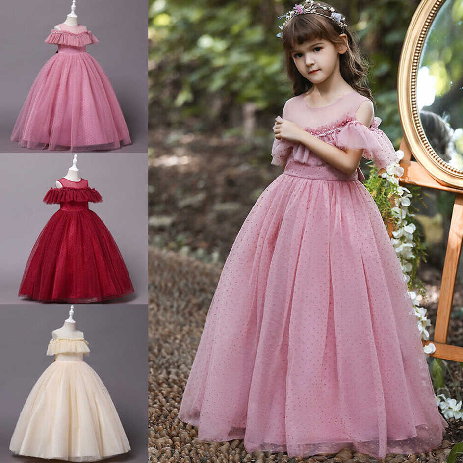 Girls Lace Long Dress Flower Kids Bridesmaid Wedding Party Pageant ...