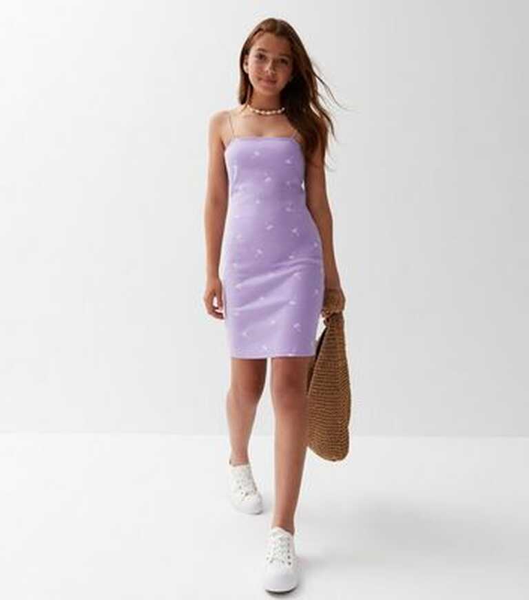 Girls Lilac Palm Print Strappy Mini Dress | New Look