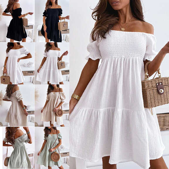 Girls Off Shoulder Ruffles Short Sleeve Summer Mini Dress Casual ...