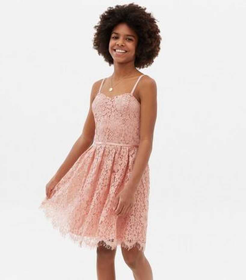 Girls Pale Pink Lace Strappy Dress | New Look