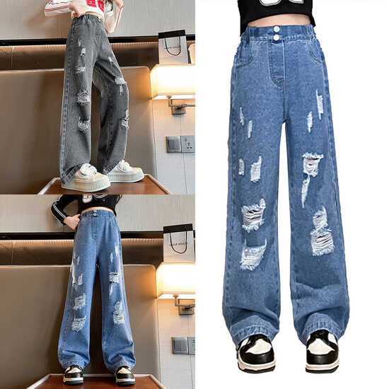 Girls Pants Bootcut Kids Pants Streetwear Denim Trousers Loose ...