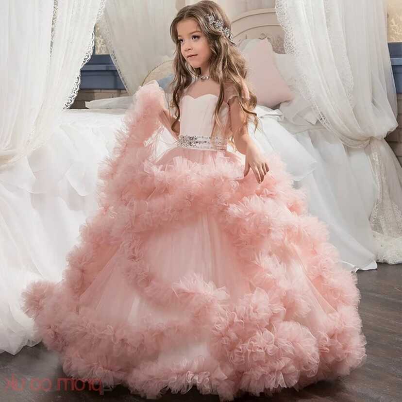 Girls Peagant Dresses Cute Ball Gown Short Sleeve Kids Prom Dress ...