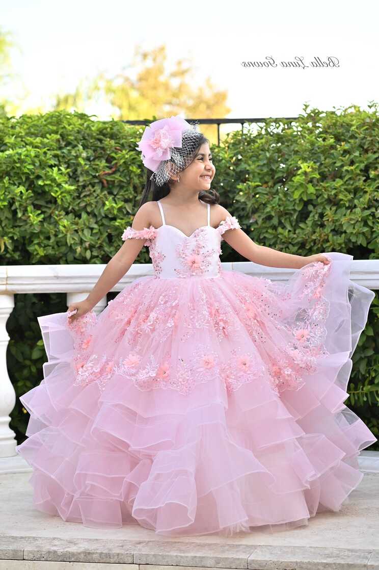 Girls Pink Dress, Floral Girls Birthday Party Tutu Dress With ...