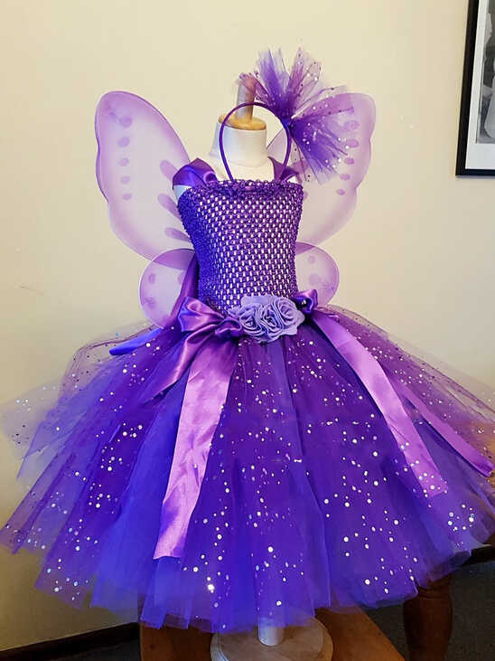 Girls Purple Butterfly Flower Tutu Dress Kids Glitter Tulle Dress ...