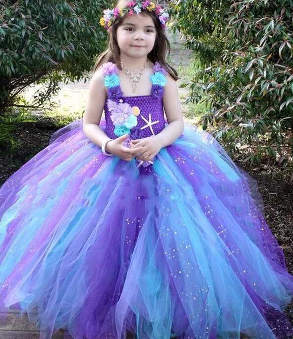 Girls Purple Glitter Flower Tutu Dress Kids Crochet Tulle Dresses ...