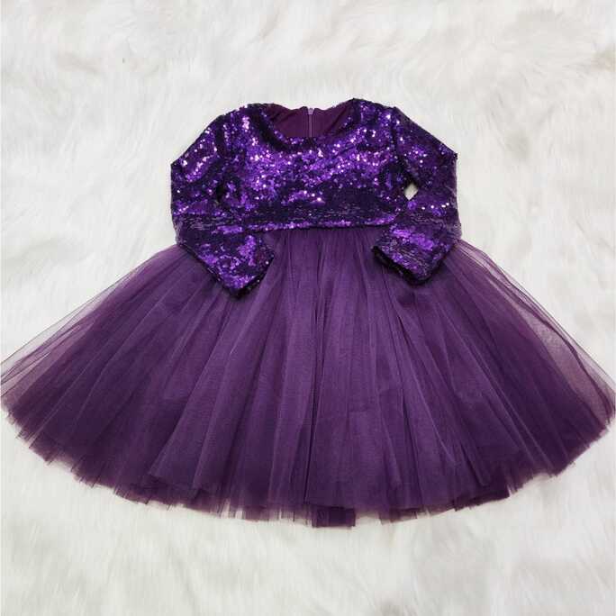 Girls Purple Sequin Dress, Girls Long Sleeve Sequin Dress, Toddler ...