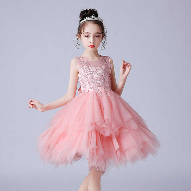 Girls Short Dresses Wedding Party Clothes Flower Casual Mesh Gown ...