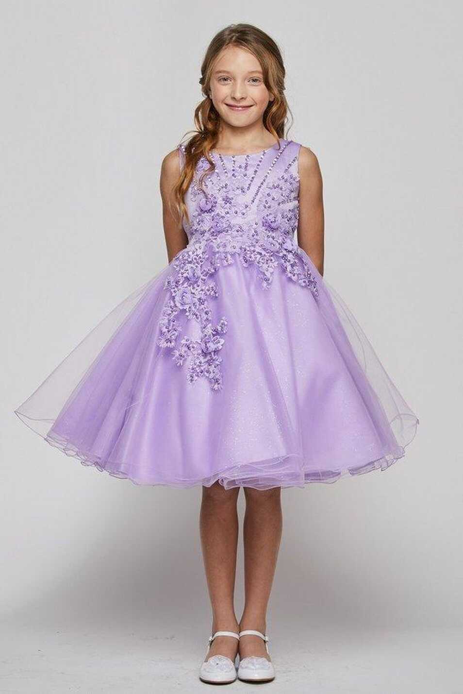 Girls Short Glitter Dress with 3D Flowers by Cinderella Couture ...