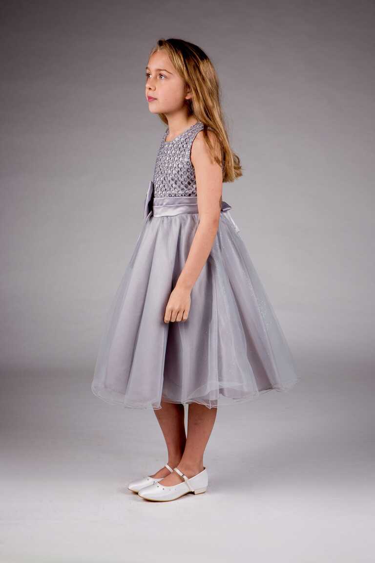 Girls Sparkle Bow Dress Silver – Occasionwear for Kids