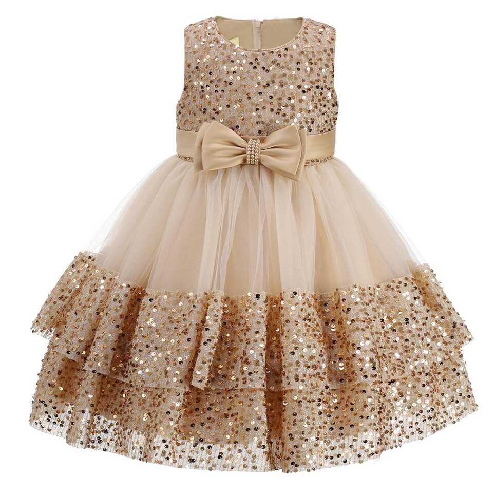 Girls Sparkly Bow Dress Gold – Occasionwear for Kids