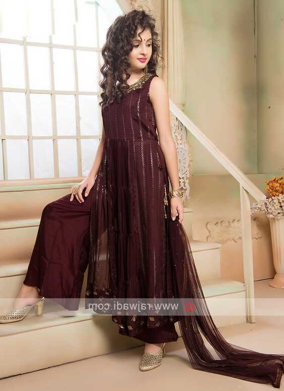 Girls Stylish Wine Palazzo Suit