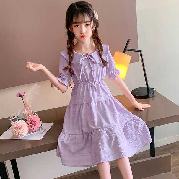 Girls Summer 2024 New Doll Collar Beach Dress Bow Princess Prom ...