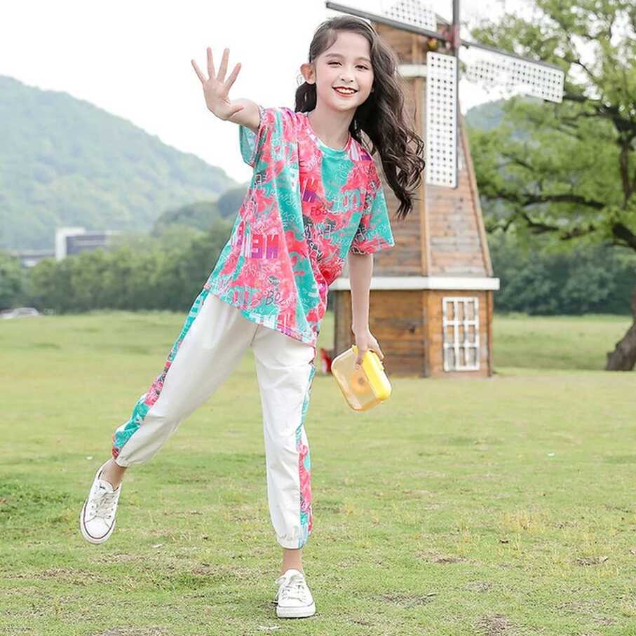 Girls Summer Clothing Sets 2023 New Kids Mesh Short Sleeved + ...