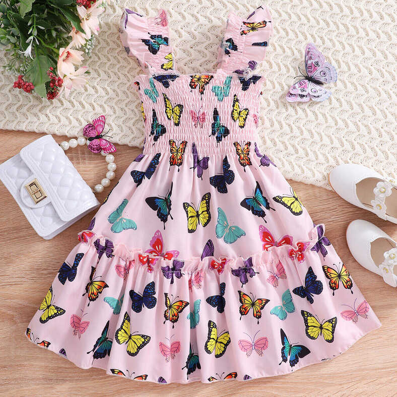 Girls Summer Dress Sleeveless Butterfly Leopard Party Holiday ...