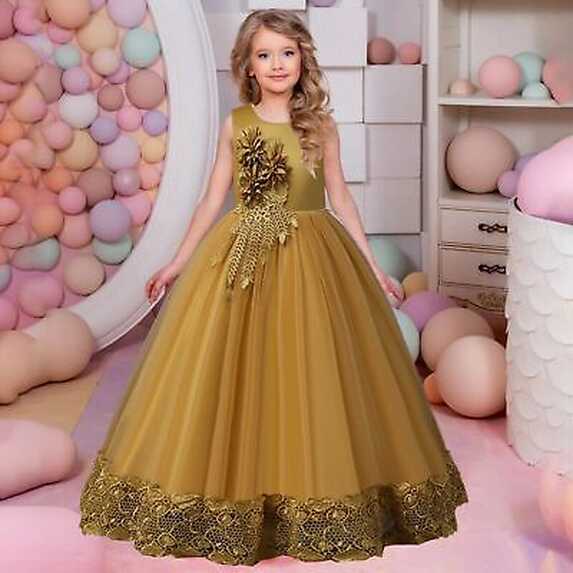 Girls Vintage Flower Princess Dress Wedding Party Pageant Long ...