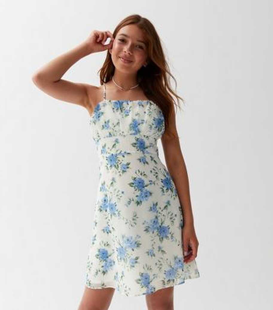 Girls White Floral Strappy Mini Dress | New Look