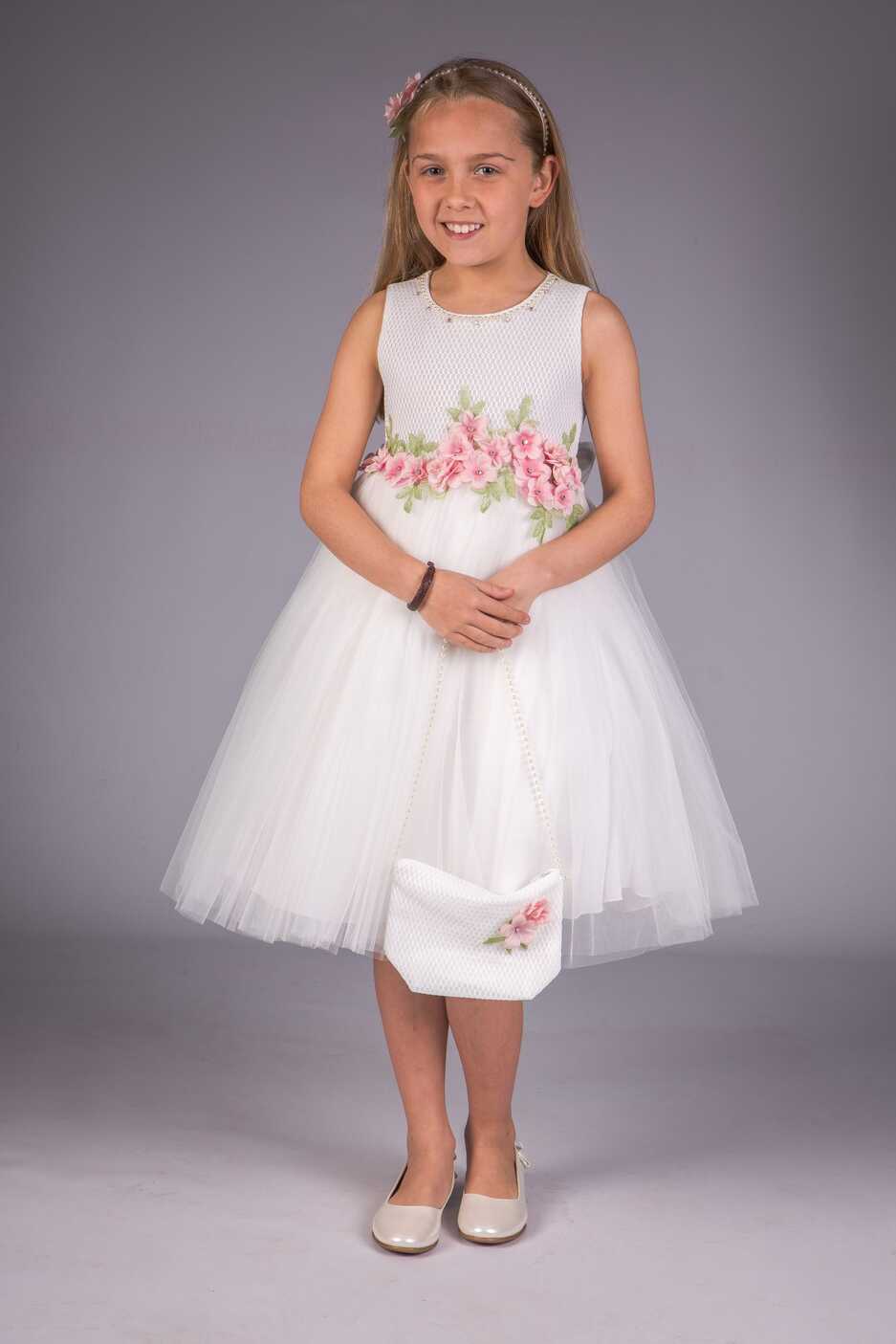 Girls White/Pink Flowers Dress – Occasionwear for Kids