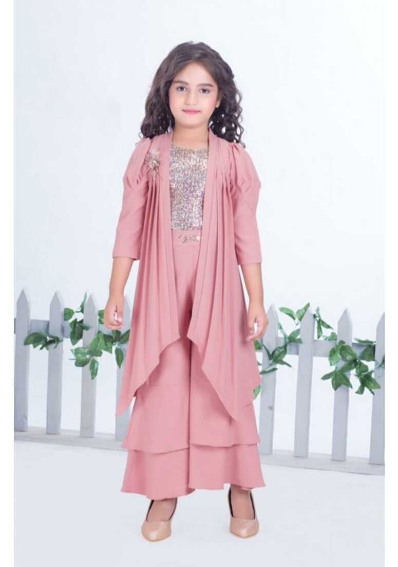 Girls indo western dress with pleated palazo pants and short shrug