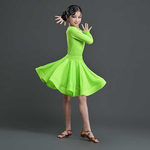 Girls neon green hot pink Latin dance dresses children stage ...