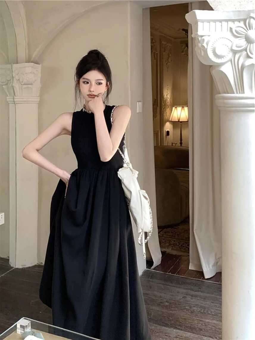 Gkyocq Korean Fashion Black Long Dress Party Dresses For Women ...