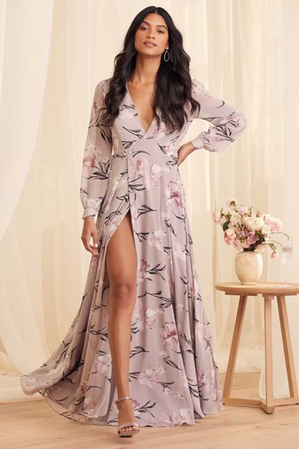 Glam Dusty Purple Dress - Floral Print Maxi Dress - Wrap Dress - Lulus