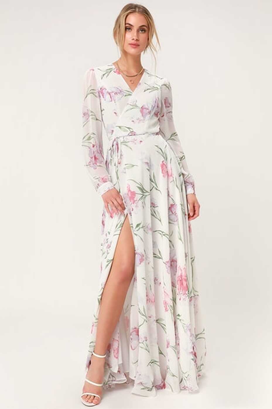 Glam White Dress - Floral Print Maxi Dress - Wrap Dress - Lulus