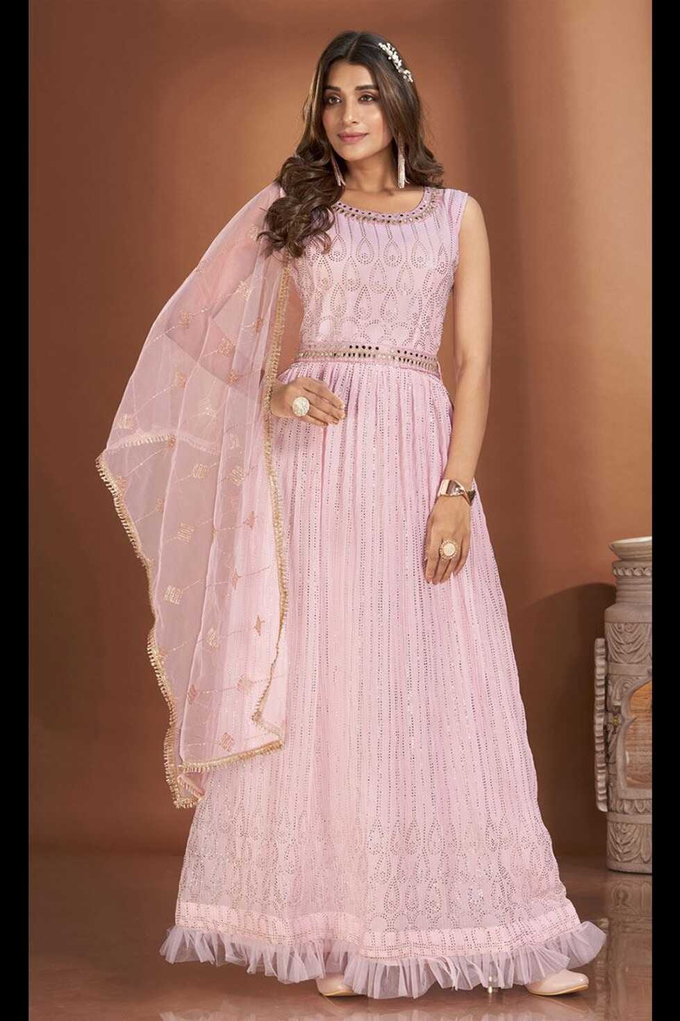 Glamorous Baby Pink Colored Designer Gown