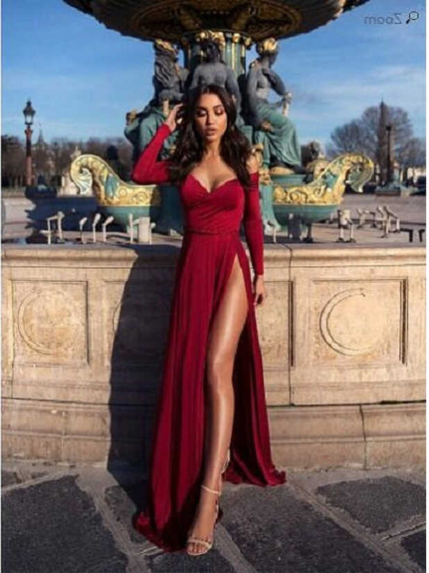 Glamour Red Long Sleeves Side Slit Prom Dress | Special Occasion Dress