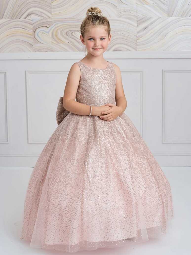 Glitter Ball Gown with Tail Rose Gold Tip Top 5804 – Sparkly Gowns