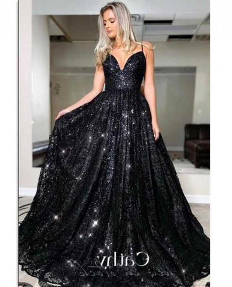 Glitter Black Ball Gown Vestidos De Fiesta Elegant Spaghetti ...