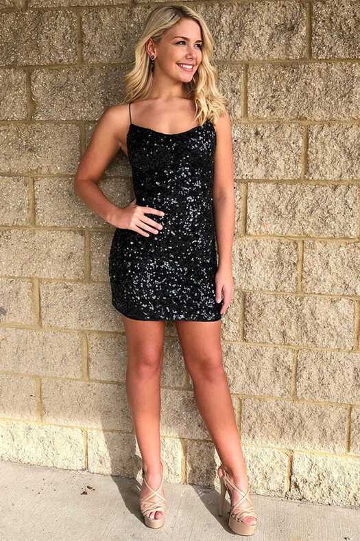 Glitter Black Sequins Short Prom Dresses, Short Black Formal ...