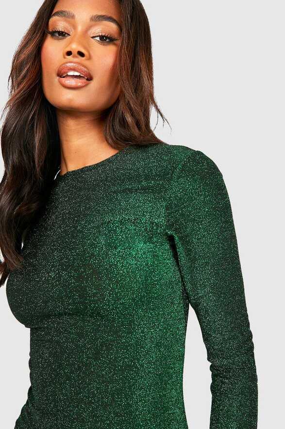 Glitter Long Sleeve Bodycon Midi Dress | boohoo DK