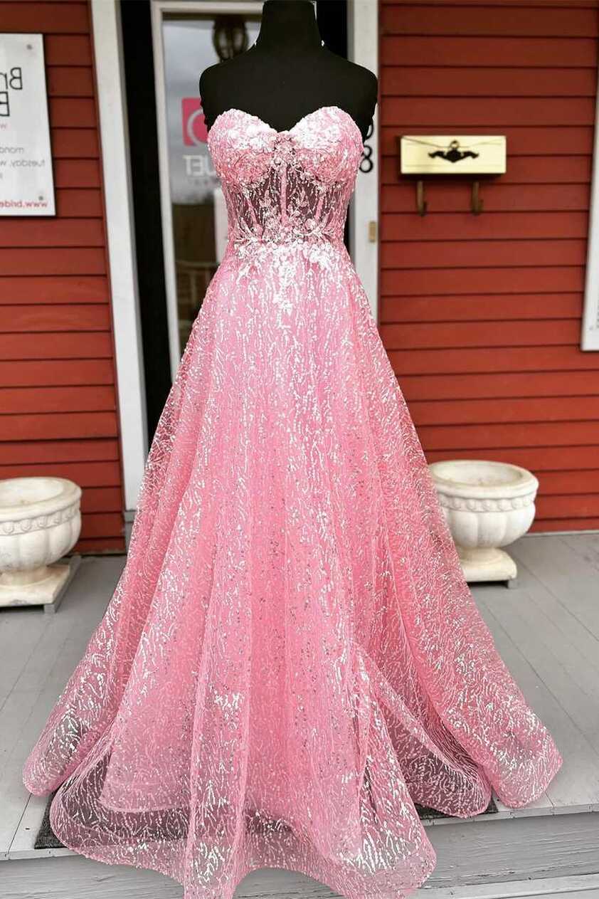 Glitter Pink Sweetheart Appliques A-Line Prom Dress – Dreamdressy