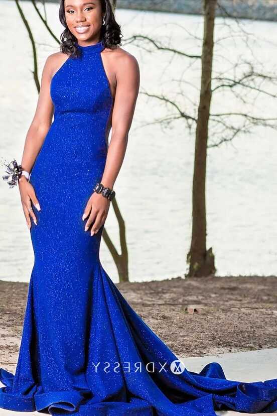 Glitter Royal Blue Sleeveless Mermaid Prom Dress - Xdressy