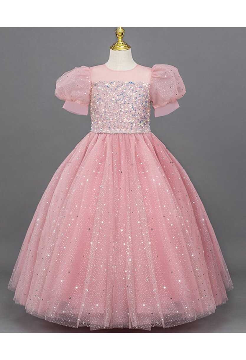 Glitter Sequin Tulle Dress in Pink For Kids - Retro, Indie and ...