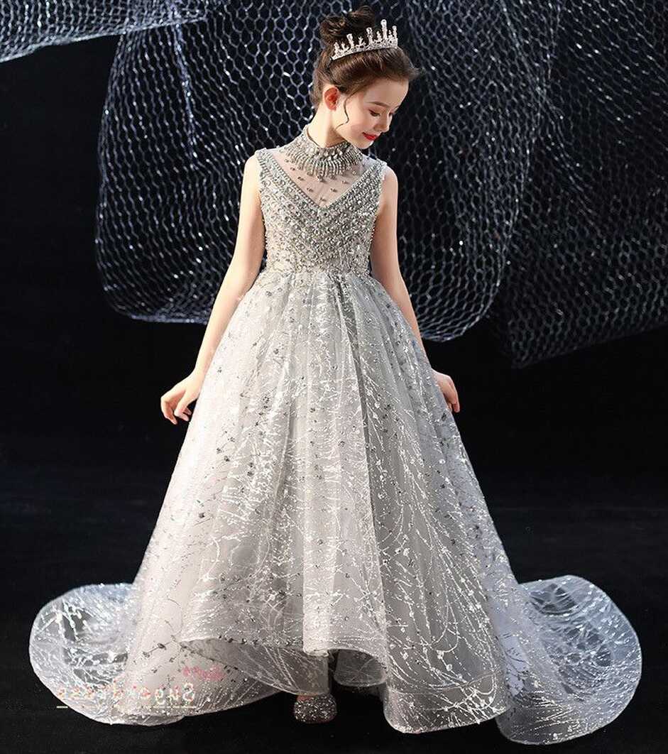 Glitter Silver Ball Gown Girls Party Dress from Sugerdress | Ball ...