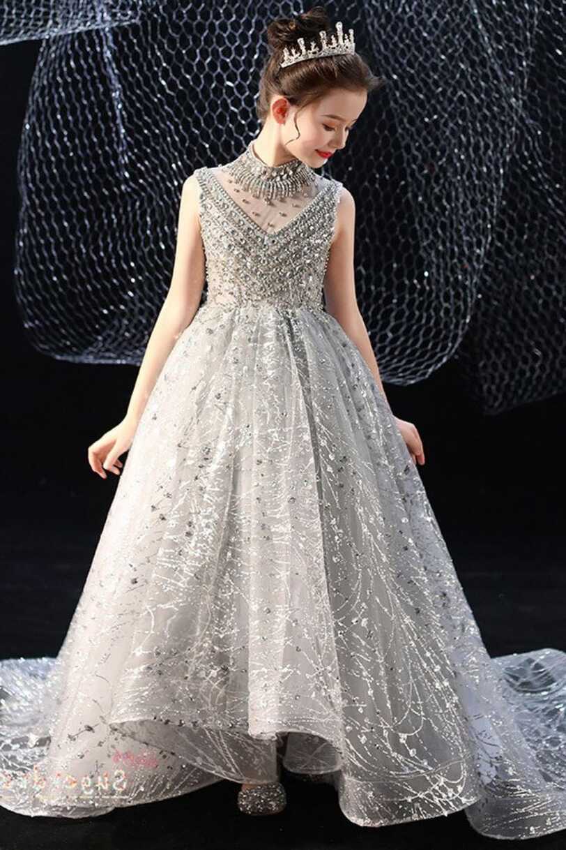 Glitter Silver Girl Party Dress