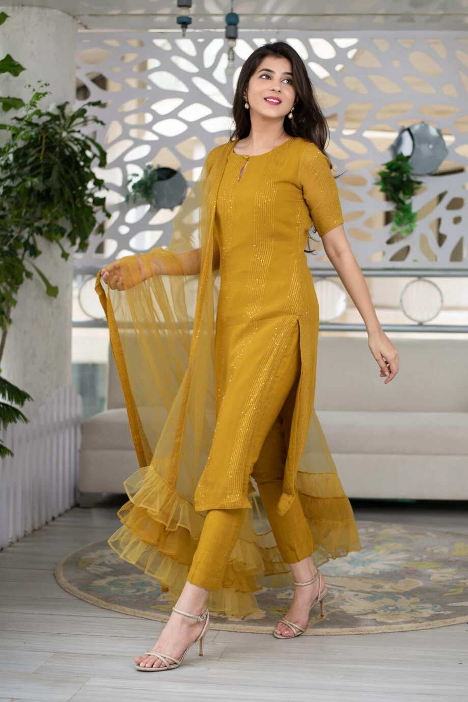 Glorious Yellow Color Heavy Rayon Sequence Work Designer Salwar Suit