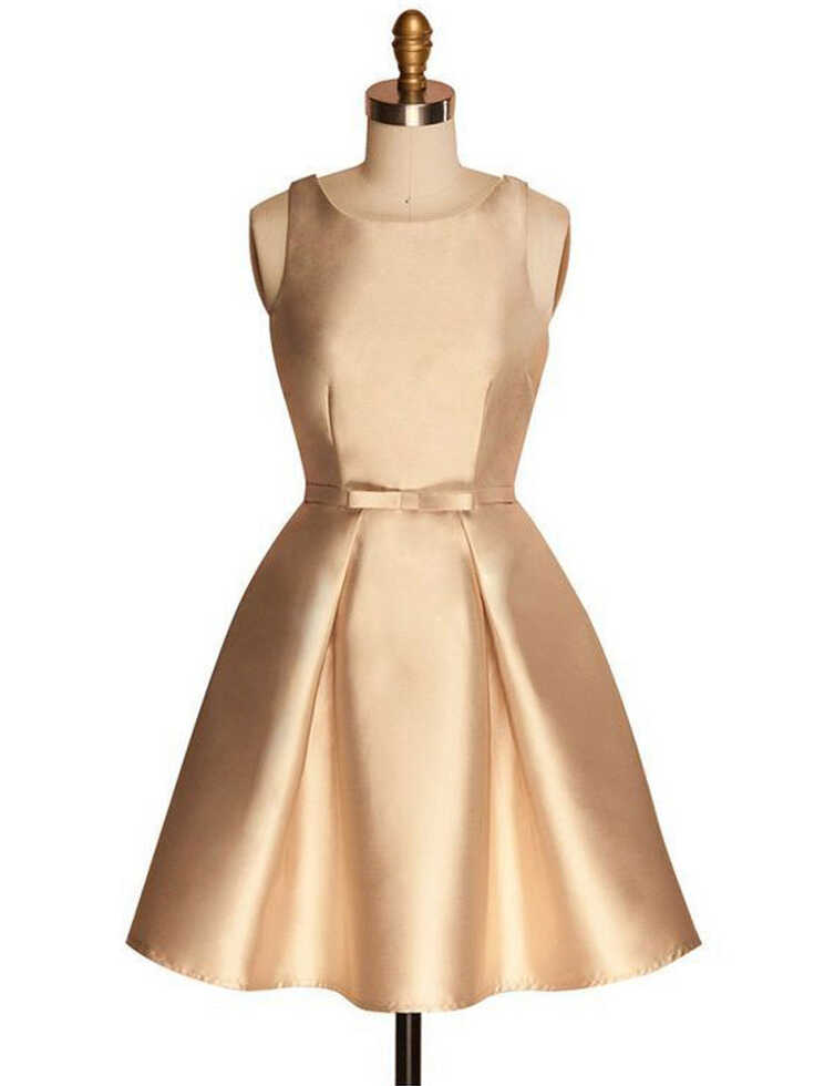 Gold A Line Sleeveless Satin Mini Homecoming Dresses, Simple Short ...