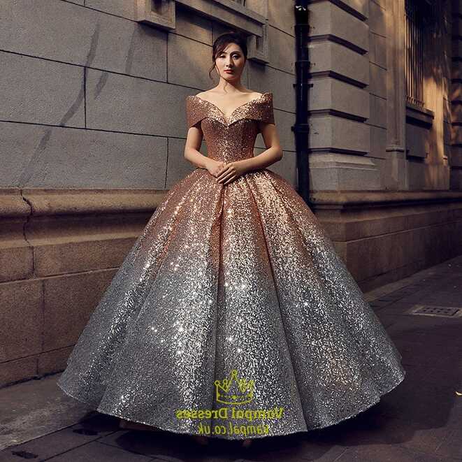 Gold And Silver Ball Gown Ombre Sequin Off The Shoulder Princess ...