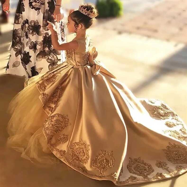 Gold Applique Bow Princess Evening Gown For Girls Perfect For ...