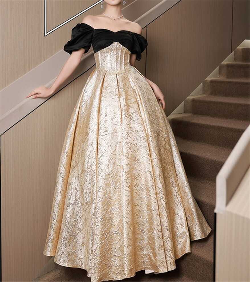 Gold Ball Gown Black Top Prom Dress Elegant Princess Dress ...