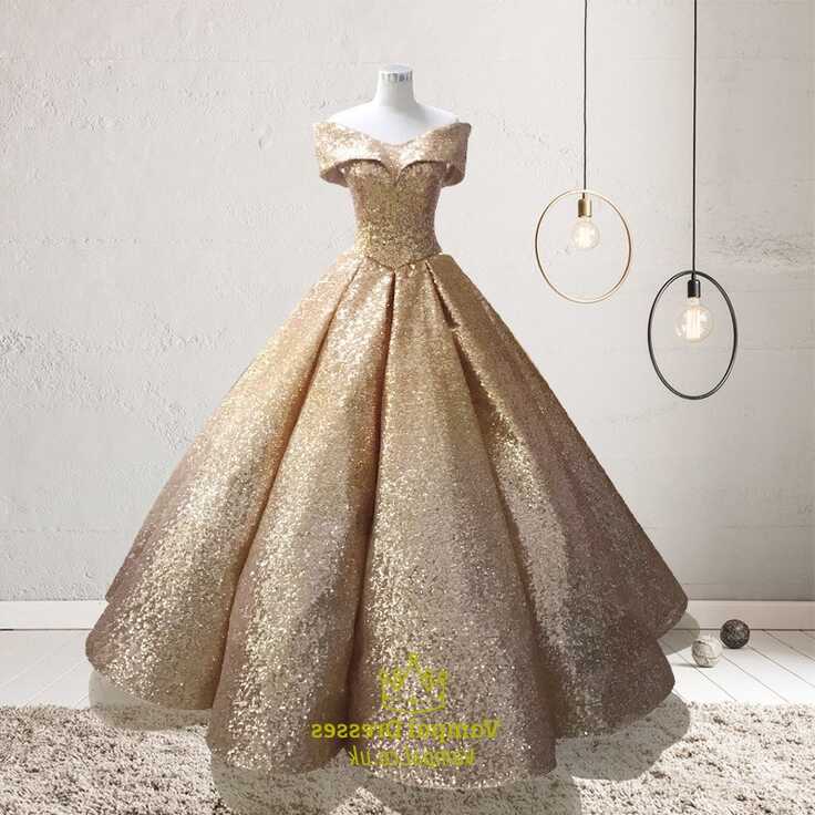 Gold Ball Gown Ombre Sequin Off The Shoulder Princess Prom ...