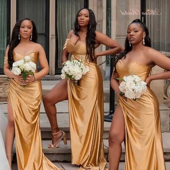 Gold Bridesmaid Dresses 2024 for African Women Sweetheart Wedding ...