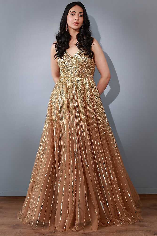 Gold Embroidered Gown Design by Megha &amp; Jigar at Pernia&#39;s Pop Up ...